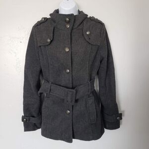 Papaya Large Charcoal Grey Jacket Pea Coat Button Up Belted